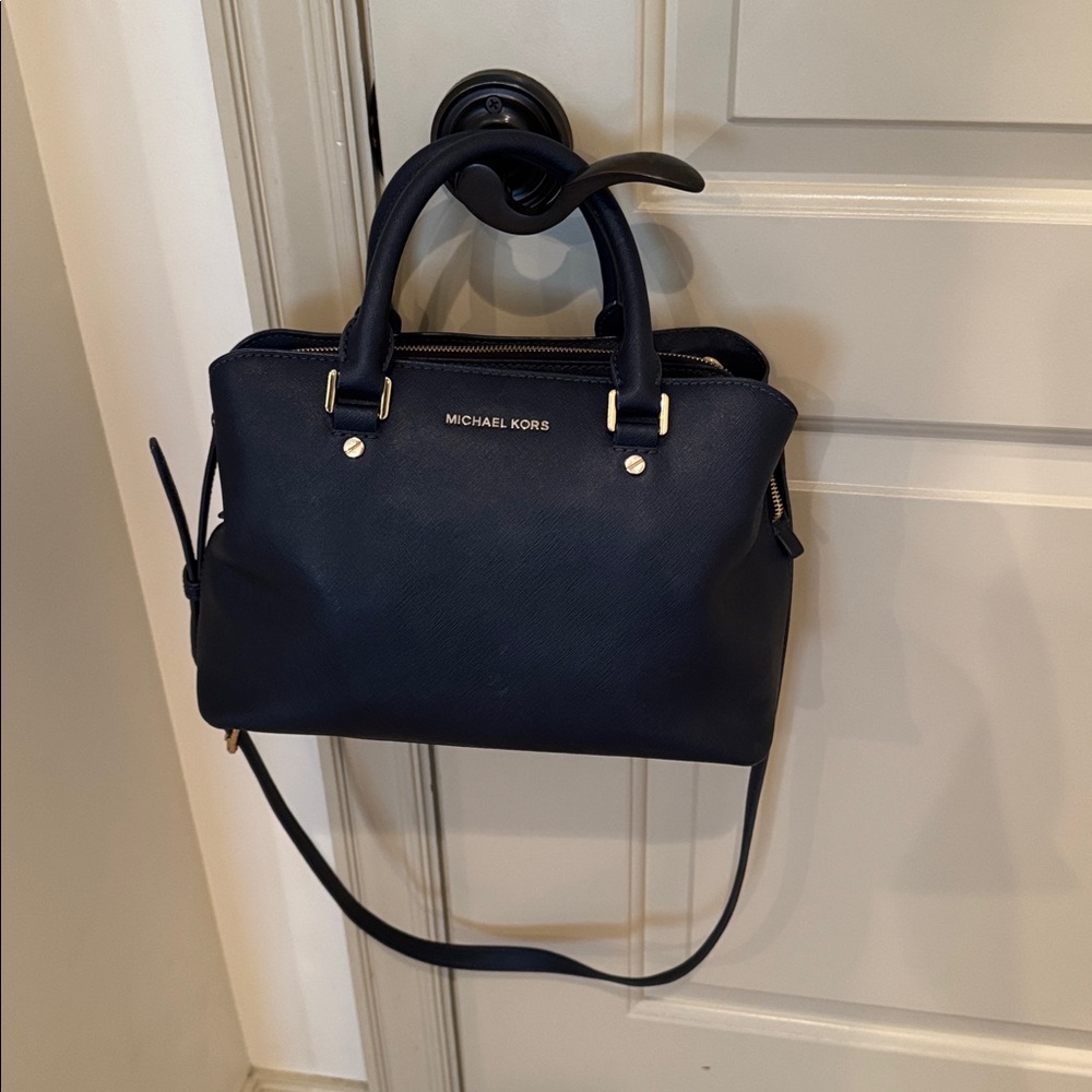 Michael Kors Medium Savannah Saffiano Leather Admiral Blue Satchel Authenticated